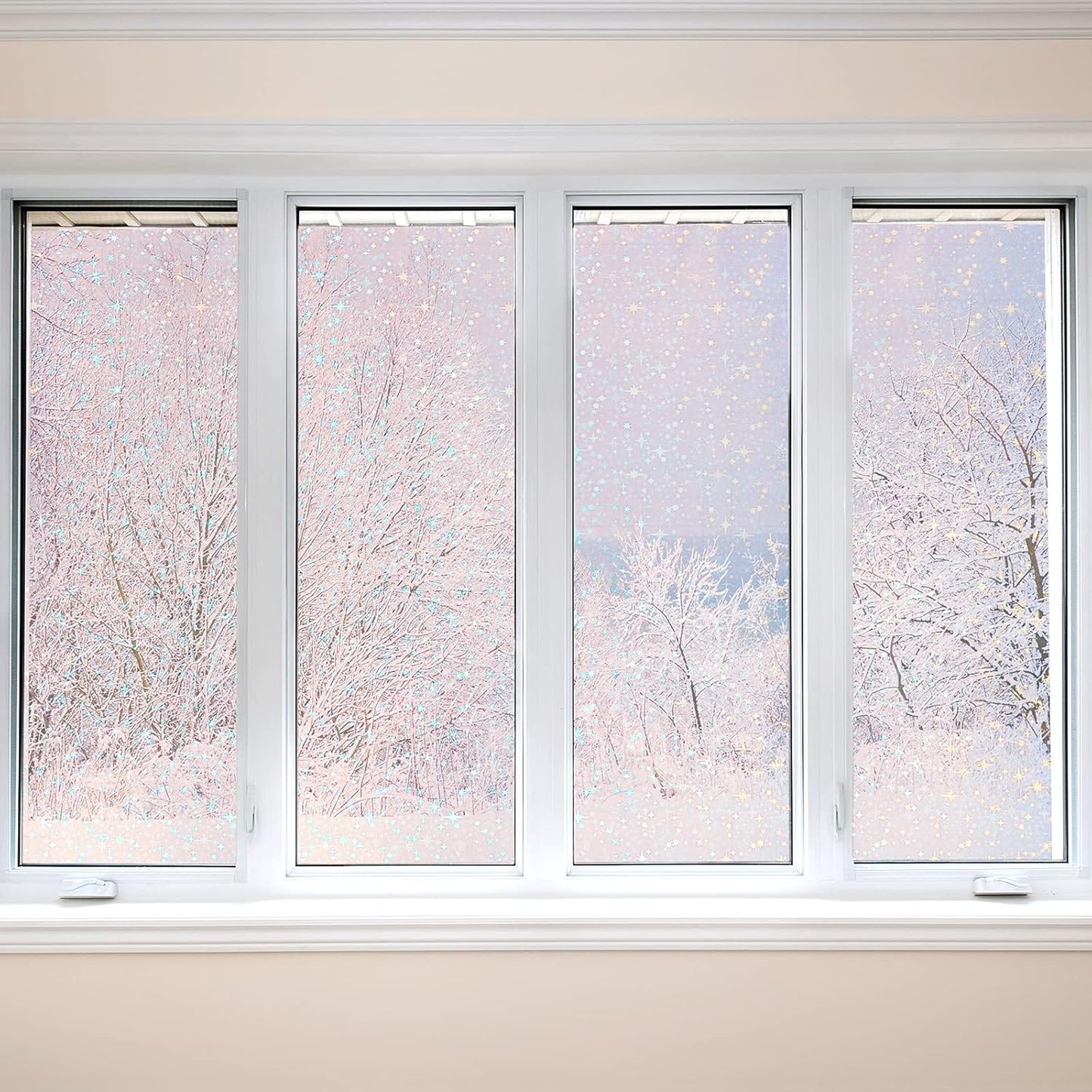 36 Sheets Holographic Sticker Paper Clear A4 Vinyl Sticker Paper Self Adhesive Waterproof Transparent Film Gem Rainbow Star Patterns, 11.7 x 8.3 Inch (Star)