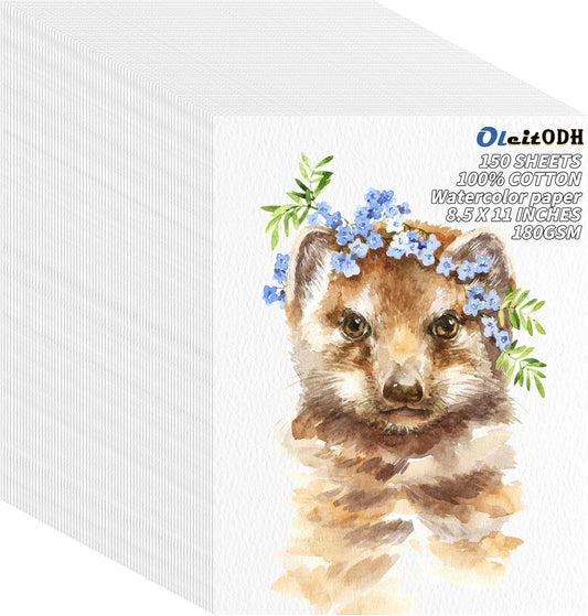 150 Sheets Watercolor Paper Bulk,White Water Color Paper for Kids Child Students Adults Artists Drawing-65LB/180GSM Art Paper-8.5 x 11 inch Painting & Craft Papers, Finger Paints, Watercolor, Tempera