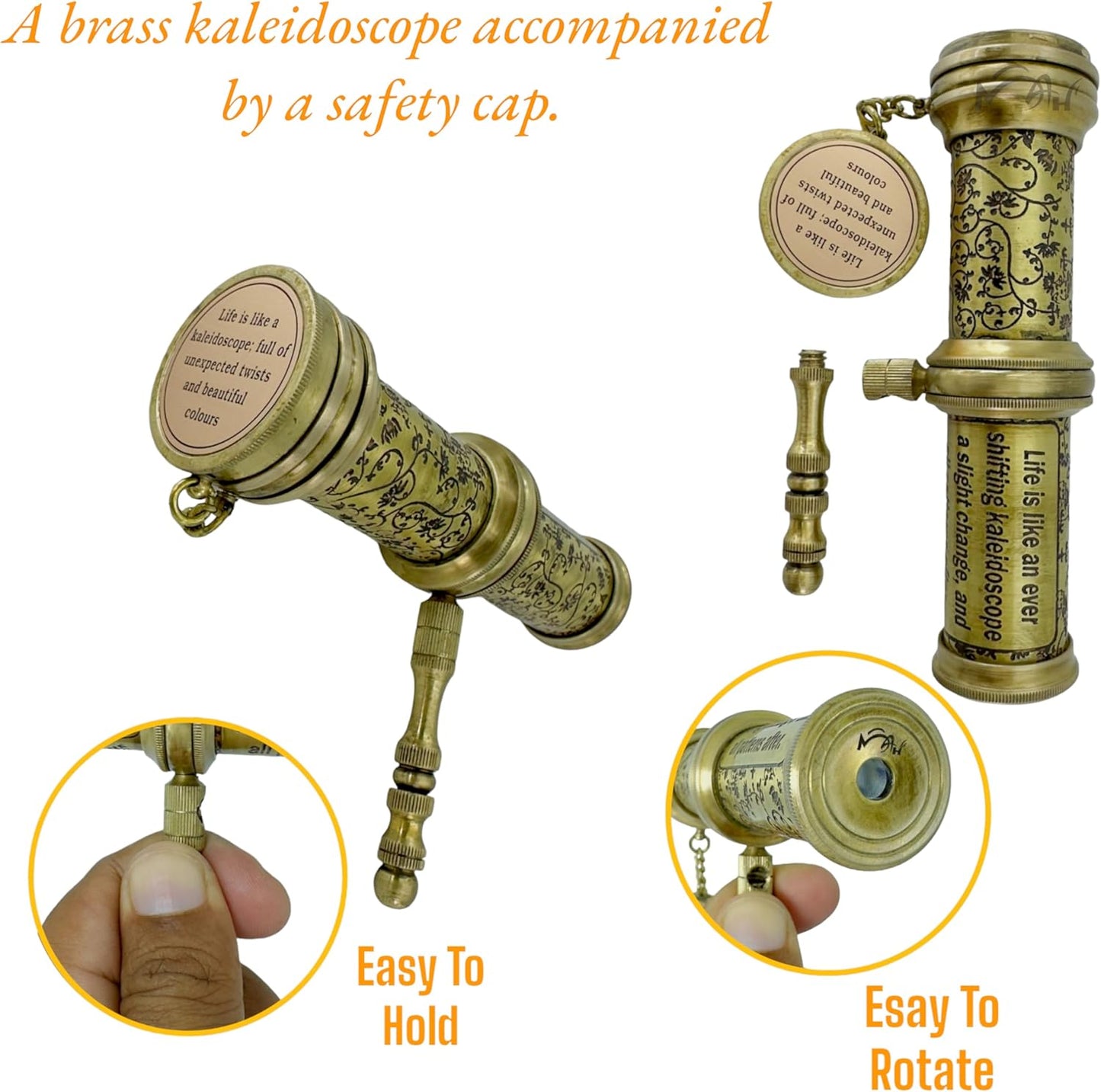 Handcrafted Brass Kaleidoscope – Vintage Nautical Collectible Gift for Kids, Teens & Adults – Sentimental Keepsake with Greeting Card – Educational Toy & Home Décor Accent – Timeless Pattern Design