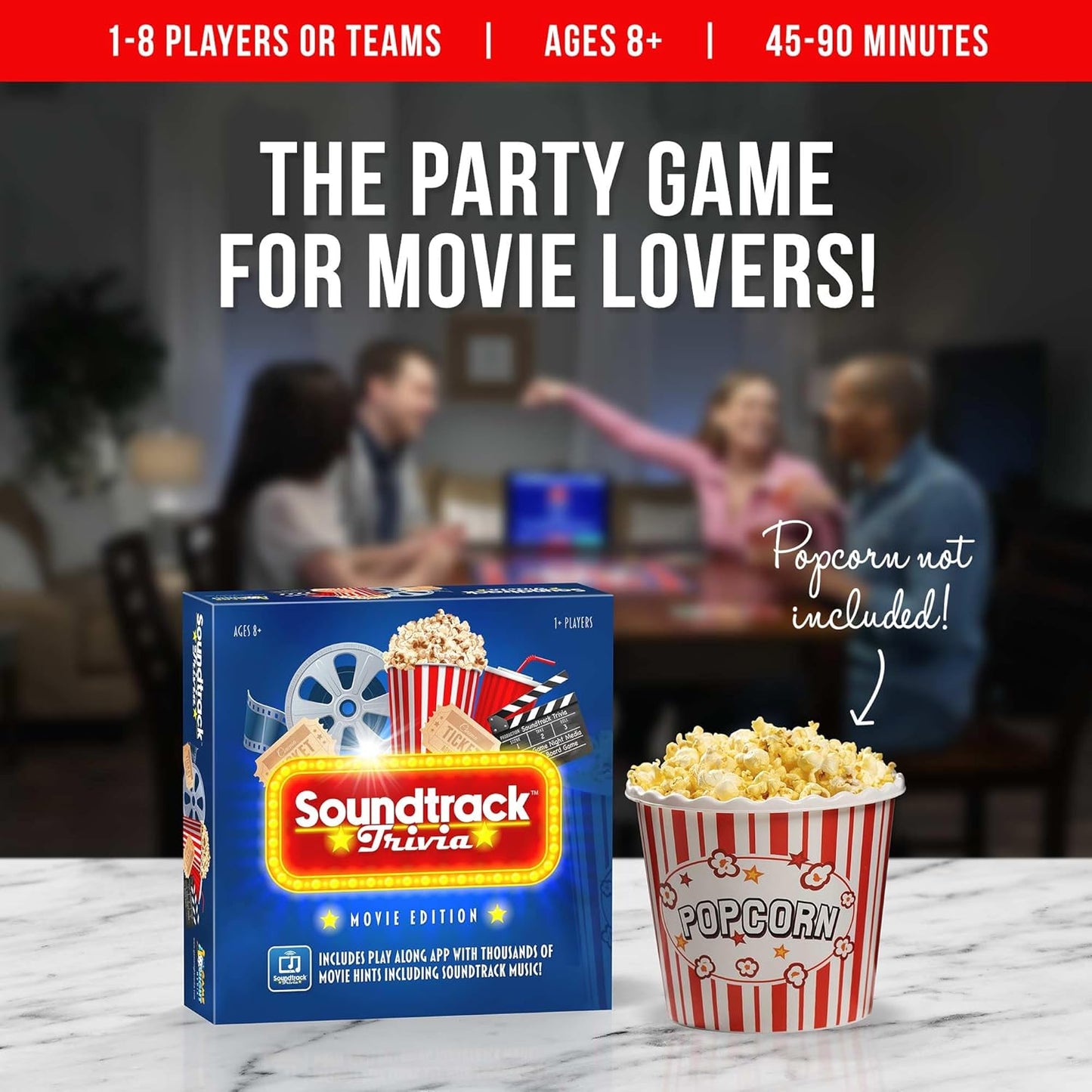 Soundtrack Trivia Limited Edition Movie Game Includes Bluetooth Speaker, Hand Painted Pieces and Coasters, Name The Movie from a 15 Second Music Clip, Board Game for Family, Adults, Kids Ages 8+