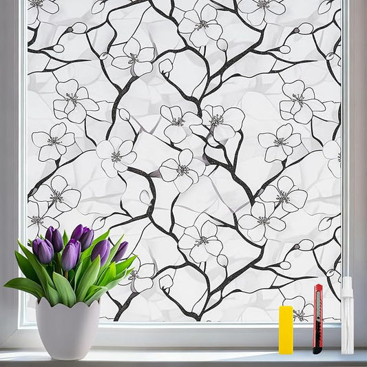 3D Rainbow Window Film Stained Glass Style Static Cling No Adhesive Privacy Decals for Home & Office Decorative Vinyl with Protection (Plum Ink Shade, 35.4 x 78.7 Inch)