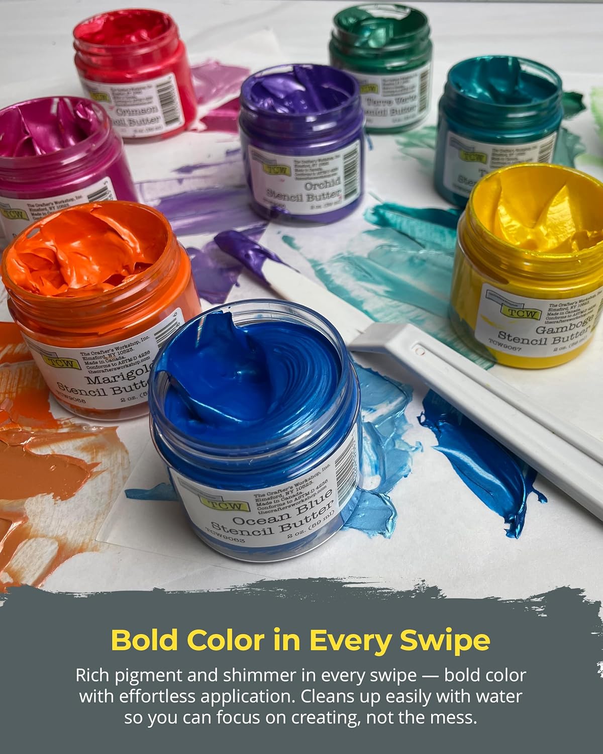 The Crafter's Workshop Stencil Butter - Coastal Acrylic Paint Set - Boutique Metallic Texture Paste for Art, Canvas, Journals, & Cards - 4 x 2oz Jars