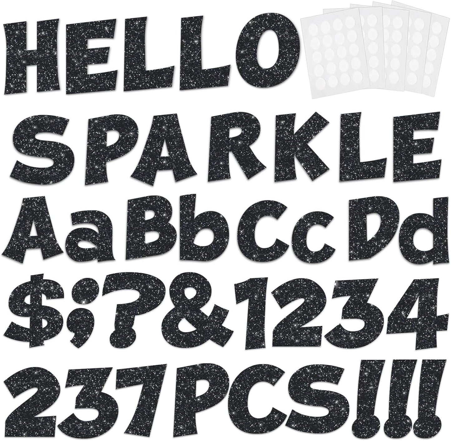237 Pcs Glitter Bulletin Board Letters, Numbers and Punctuation, Poster Board Letters Alphabet Cut Out Cardboard Letters Accessories for Classroom Display Decorating Supplies 4inch (Black)
