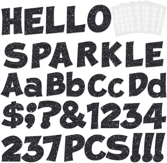 237 Pcs Glitter Bulletin Board Letters, Numbers and Punctuation, Poster Board Letters Alphabet Cut Out Cardboard Letters Accessories for Classroom Display Decorating Supplies 4inch (Black)