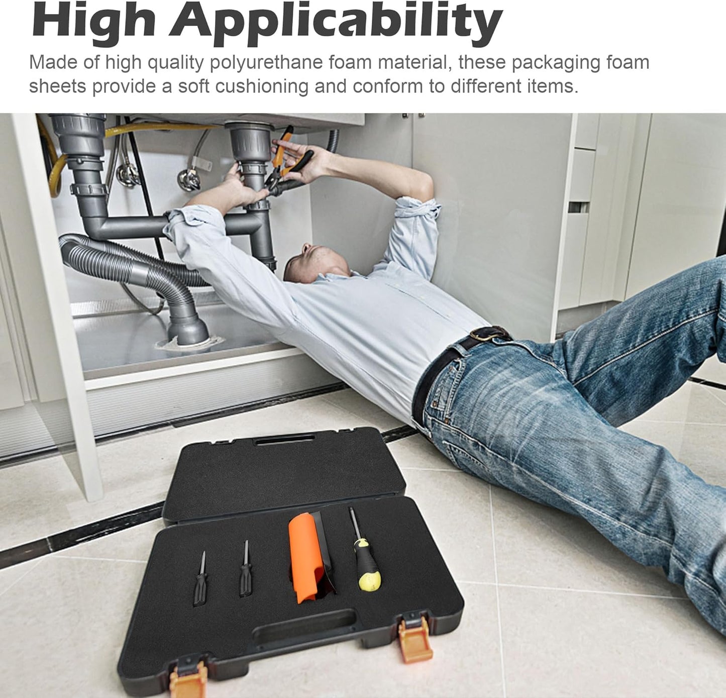 2 Pcs Polyurethane Foam Sheet- 16 x 12 x 1.5 Inch Cuttable Foam Inserts for Cases- Packing Foam Pads for Toolbox Camera Storage and Crafts