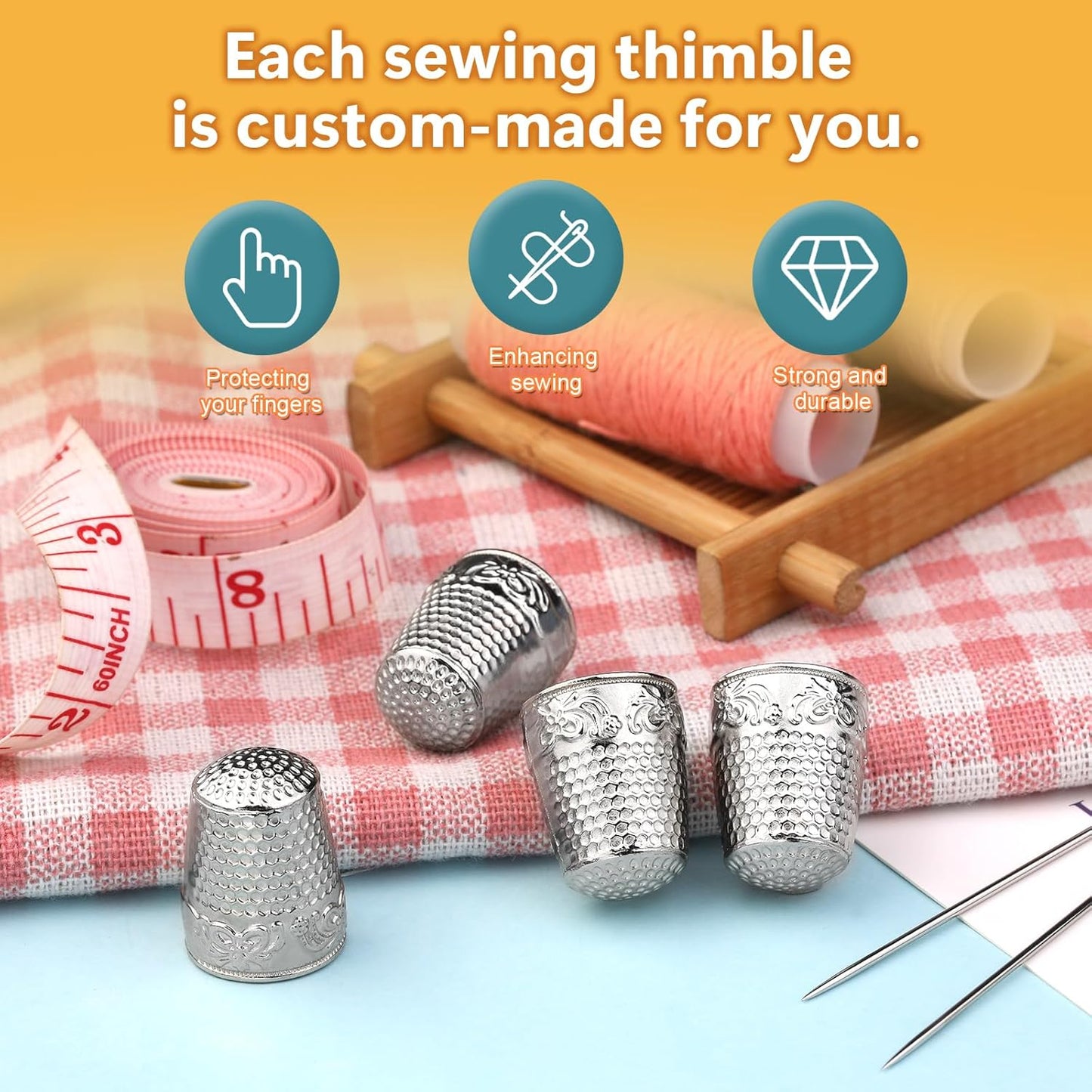 ZMAAGG 4PCS Sewing Thimbles for Hand Sewing, Metal Finger Protector, Quilting Craft Accessories for Knitting Needlework DIY Tools