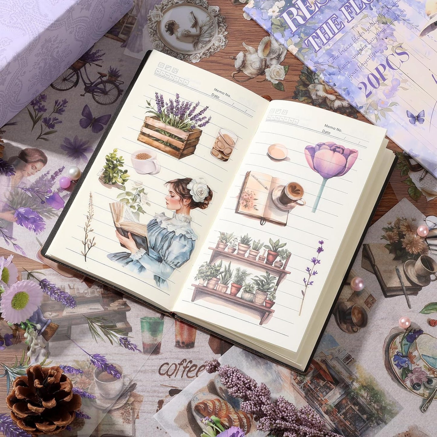 Scrapbook Reading Stickers 20 Sheets 240 Pre-Cut Washi Stickers for Journaling PET Transparent Book Sticker Decorative or DIY Paper Crafts, Arts and Crafting Projects