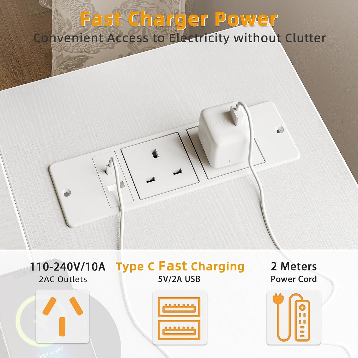 TIQLAB Small Computer Desk with Power Outlets, 40 Inch L Shaped Desk with Reversible Shelves, Gaming Desk Corner Desk Study Writing Desk for Home Office Bedroom Small Space, White