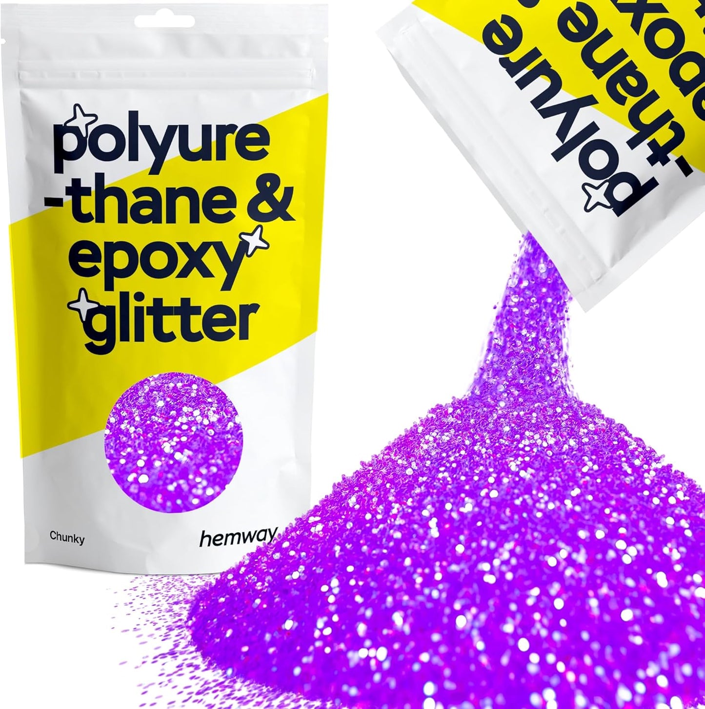 Hemway Polyurethane & Epoxy Resin Glitter 100g / 3.5oz Metallic Crystal Flake Additive for Flooring Jewelry Tumblers Glass Pigment - Chunky (1/40" 0.025" 0.6mm) - Fluorescent Purple