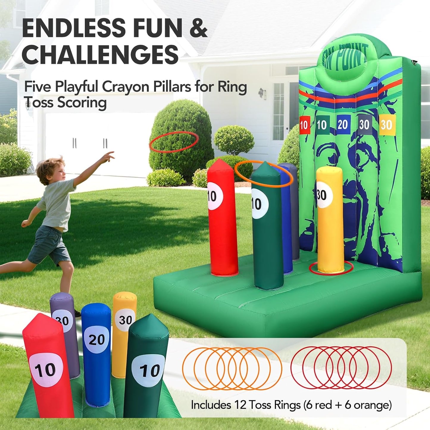 Inflatable Carnival Game with Built-in Blower, Portable Fun Toss Game for Backyard, Outdoor Carnival & Party