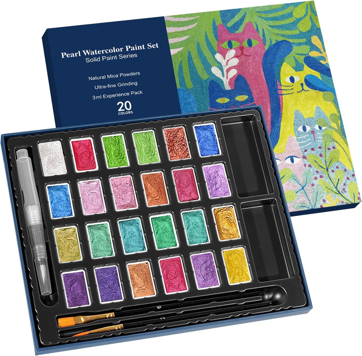 3ml Glitter Watercolor Paint Set with Paper, 24 Colors Shimmer Metallic Watercolour Painting Sets, Solid Pearl Water Color Paints for Adult, Kids, Matisse Style (Matisse 24Colors-L)