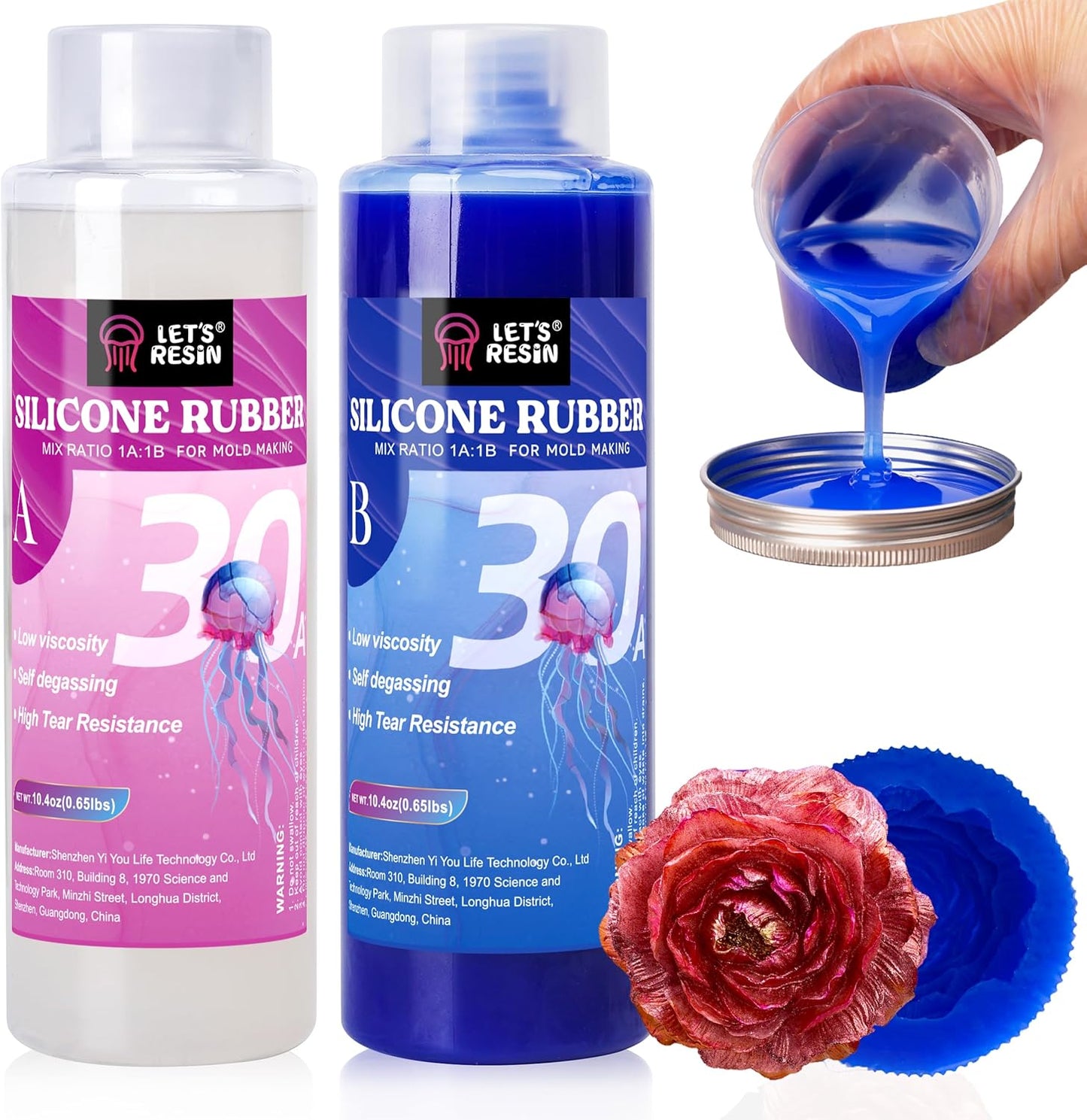 LET'S RESIN Silicone Molds Making Kit 30A, Blue Silicone for Making 2 Part Molds, Liquid Silicone Rubber Mixing Ratio 1:1 - Ideal for Resin Molds, 3D Molds DIY Making (20.8oz)