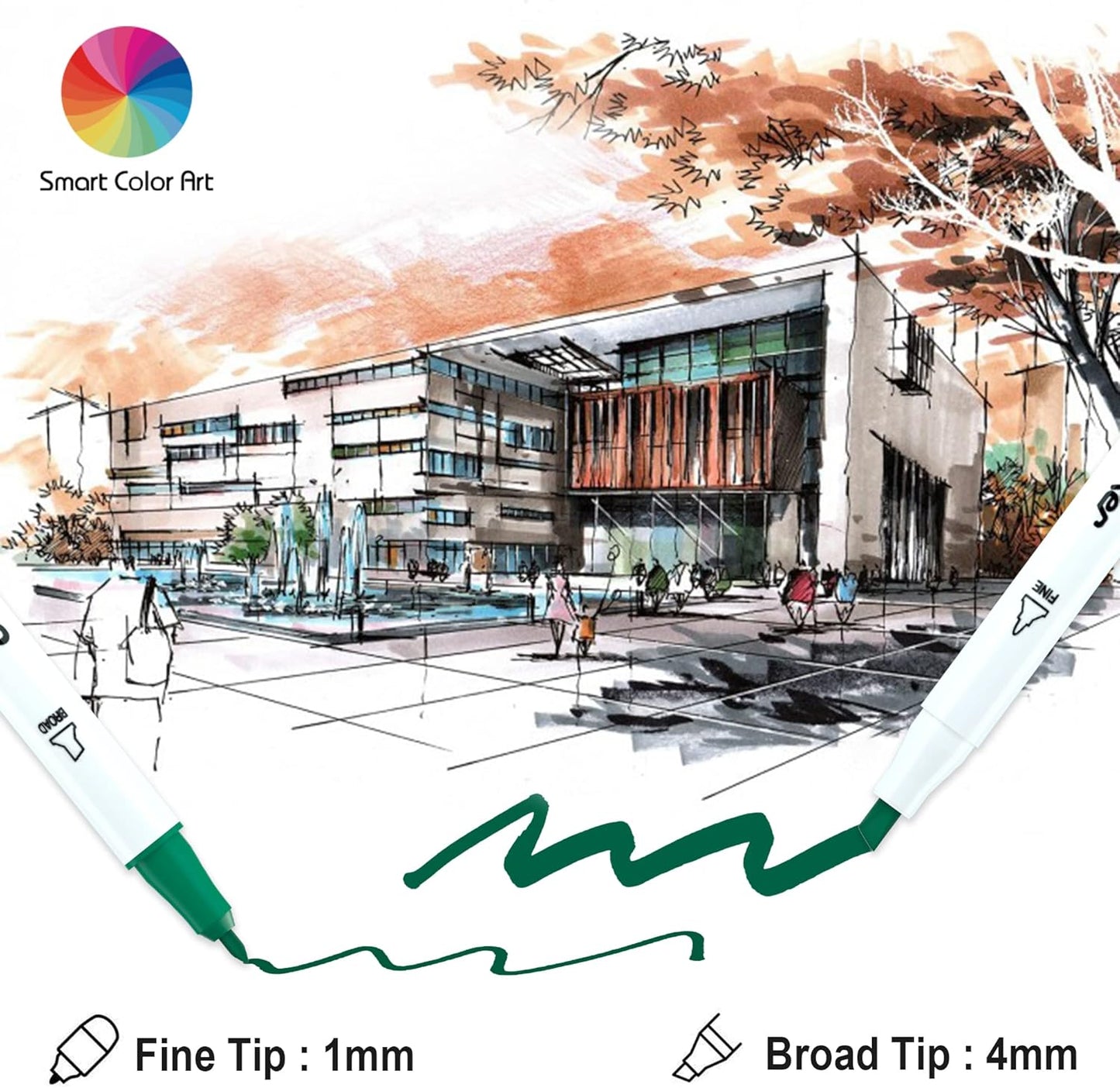 Smart Color Art 108 Pack Art Markers, 107 Alcohol Based Marker Pens and 1 Blender, Dual Tip Coloring Permanent Markers Highlighters with Case, Excellent for Adults Kids Marking Drawing Sketching