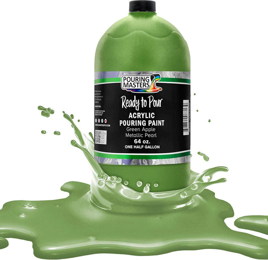 Pouring Masters Green Apple Metallic Pearl Ready to Pour Acrylic Pouring Paint - Premium 64-Ounce Pre-Mixed Fluid Acrylic Paint - Fluid Art Supplies for Canvas, Wood, Paper, Tile & Rocks
