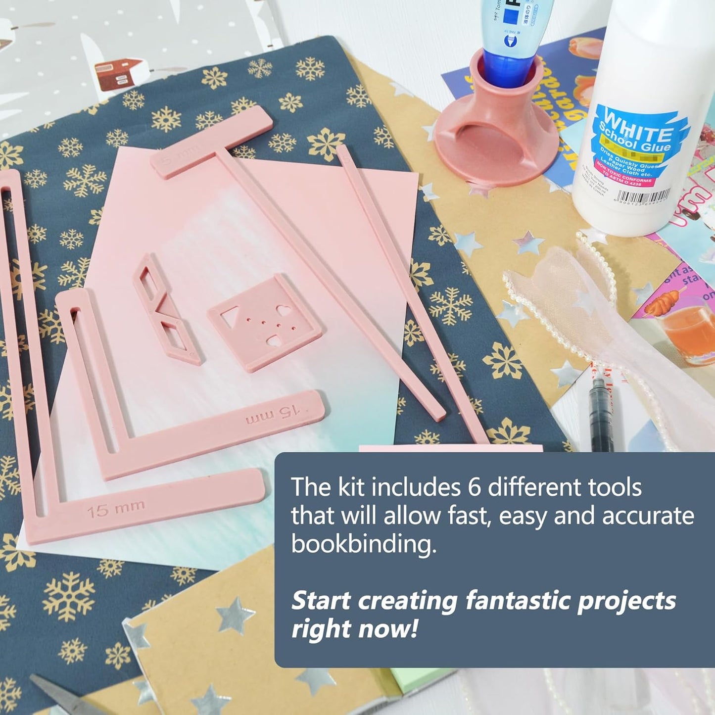 UPTTHOW 6Pcs Bookbinding Easy Scrapbooking Tool for Starter, Complete Great Stencils and Cutter Guide Kit Can Be Made into Notebook Calender Junk Journal Handbook