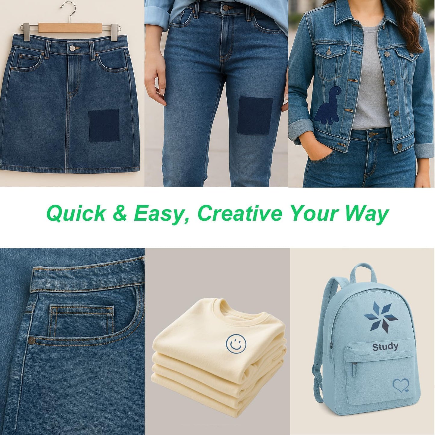 Iron-On Fabric Patches for Clothing, 12 Sheets 3" by 4-1/4", Durable Washable Iron On or Sew On Repair Patches for Jeans, Denim Jackets, Pants, Shirts, Bags, Backpacks, DIY Crafts