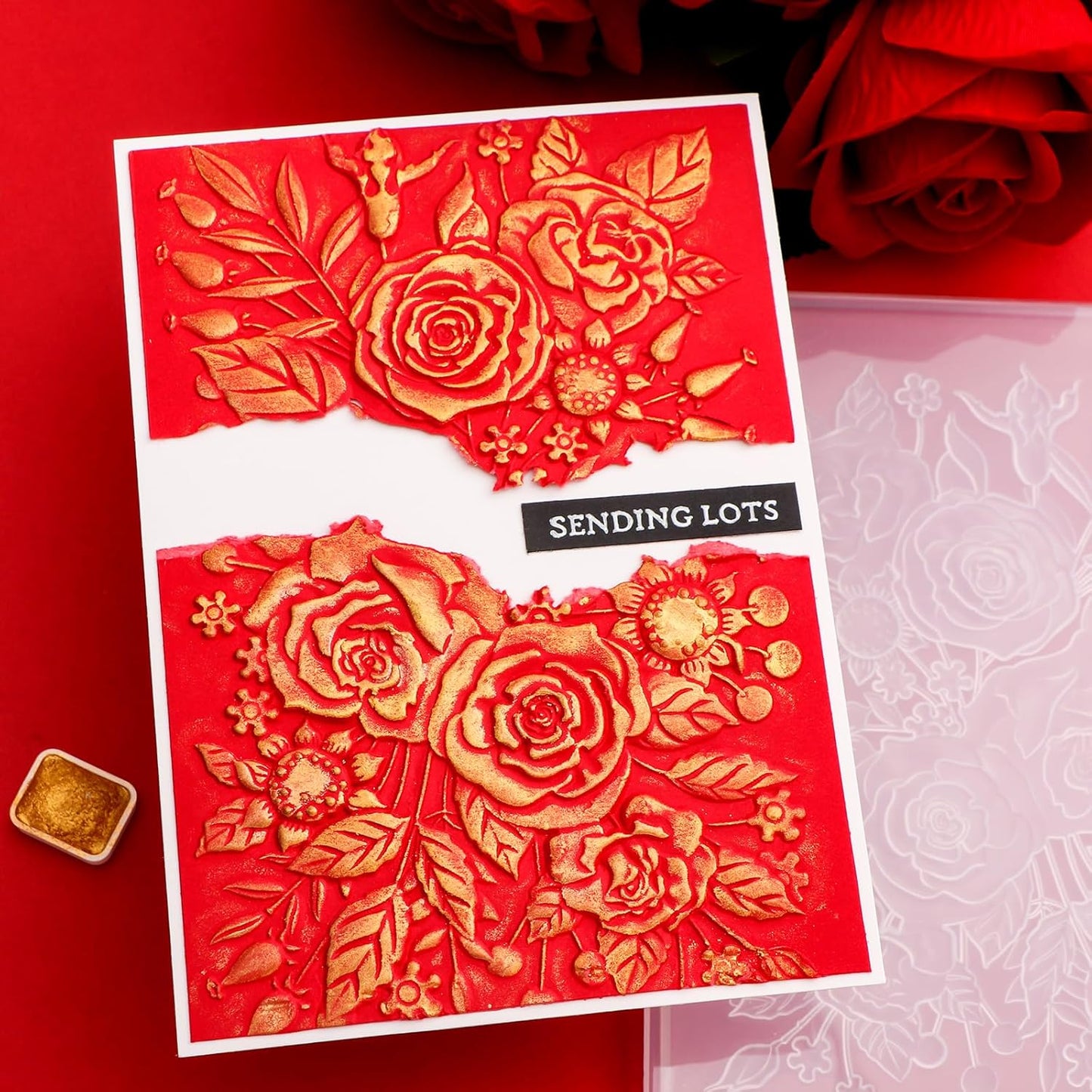 BAOFALI 3D Embossing Folder for Card Making,Rose Garden Clear Plastic Texture Fades Embossing Folder Template for Scrapbooking and Other Paper Craft Album Stamps DIY Decoration 6.3" L x 4.5" W