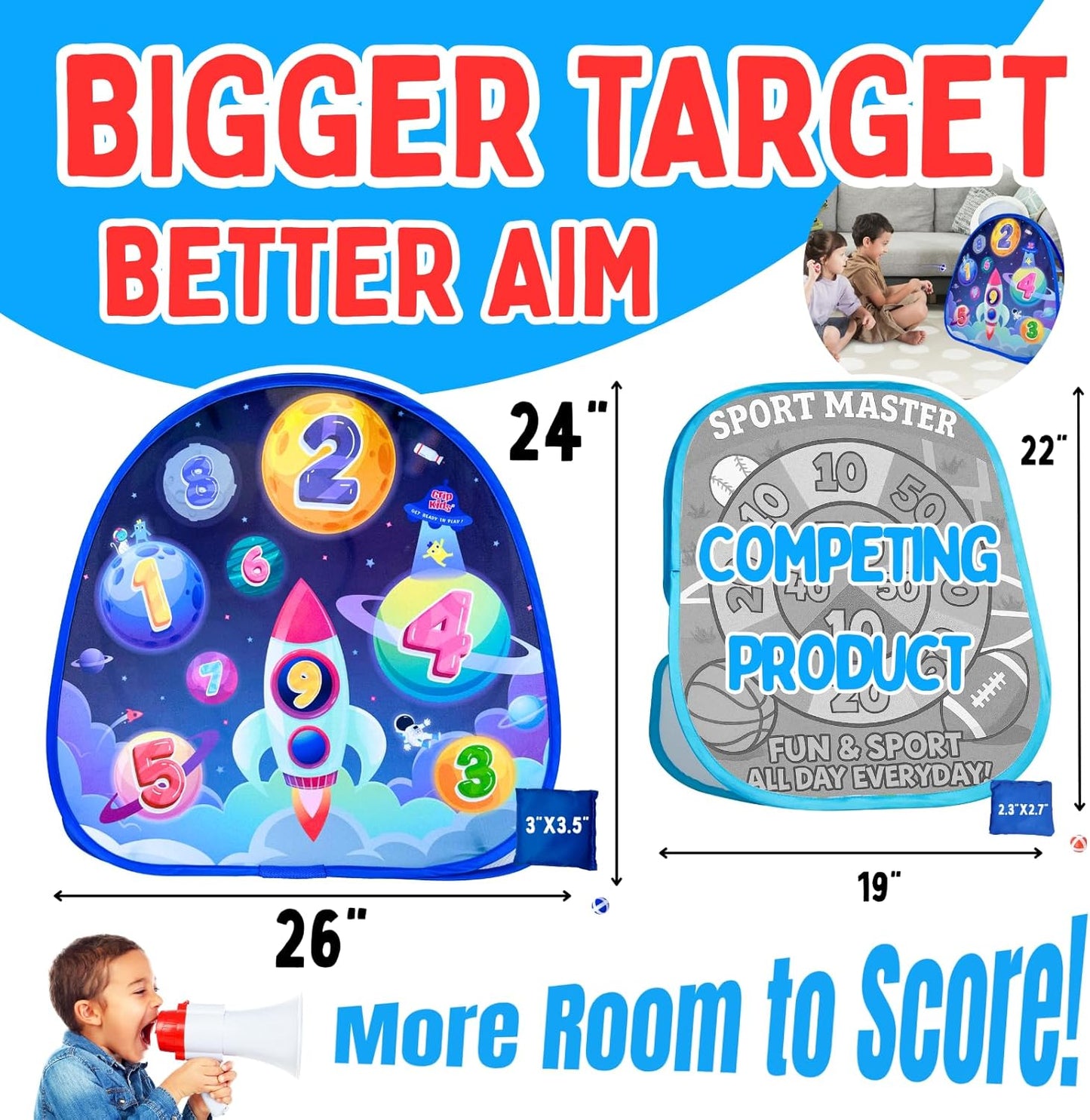 2 in-1 Dinosaur and Spaceship-Themed 27-inch Bean Bag Toss Game Set for for 1-2 Players, Backyard Games, Family Party, Birthday, for Toddlers Ages 3 4 5 6 Year Old- Amazon Exclusive