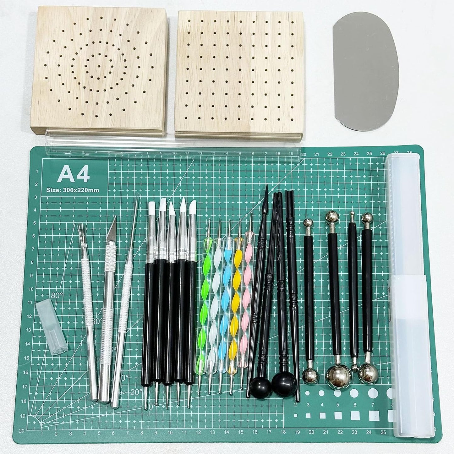 Yayatty Polymer Clay Tools, Acrylic Clay Roller, Acrylic Sheet, Rotary Cutting Mat, Round Polymer Clay Cutters with Clay Slicer Blade for Pottery and Sculpture, 42 PCS