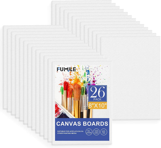 FUMILE Canvas Boards for Painting 8x10, 26 Pack Canvases Primed Acid Free Blank Canvas Panels for Classroom and Parties