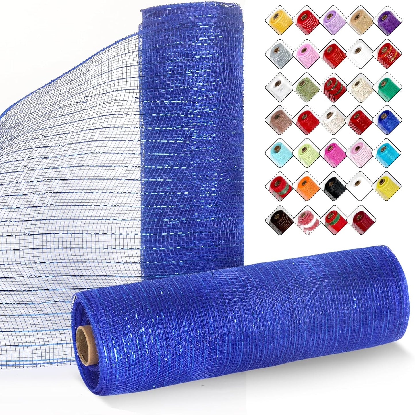 2 Rolls Mesh Ribbon for Wreaths 10 Inch x 30 Foot Wreath Mesh Rolls with Metallic Foil for Easter Christmas Party Wedding Home Decor DIY Craft Projects and Gift Wrapping (Royal Blue)