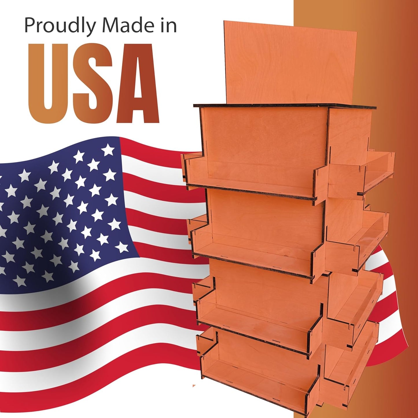 TORCHED DISPLAYS 4-Sided Rotating Display Stand - Craft Shows, Trade Shows, Markets - Small & Medium-Sized Items like Stickers, Postcards, Coasters, Note Pads, Napkins, Easy to Assemble (Orange)