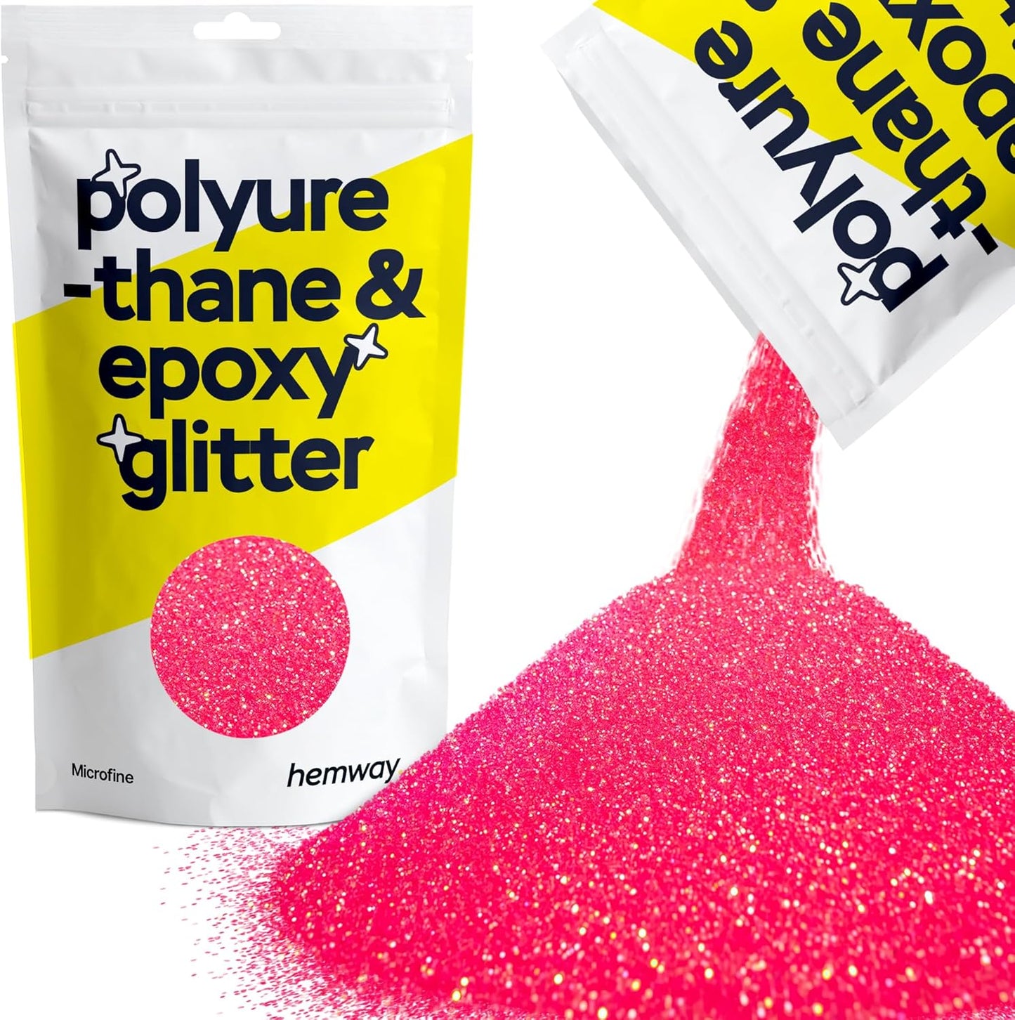 Hemway Polyurethane & Epoxy Resin Glitter 100g / 3.5oz Metallic Crystal Flake Additive for Flooring Jewelry Tumblers Glass Pigment - Microfine (1/256" 0.004" 0.1mm) - Fluorescent Pink