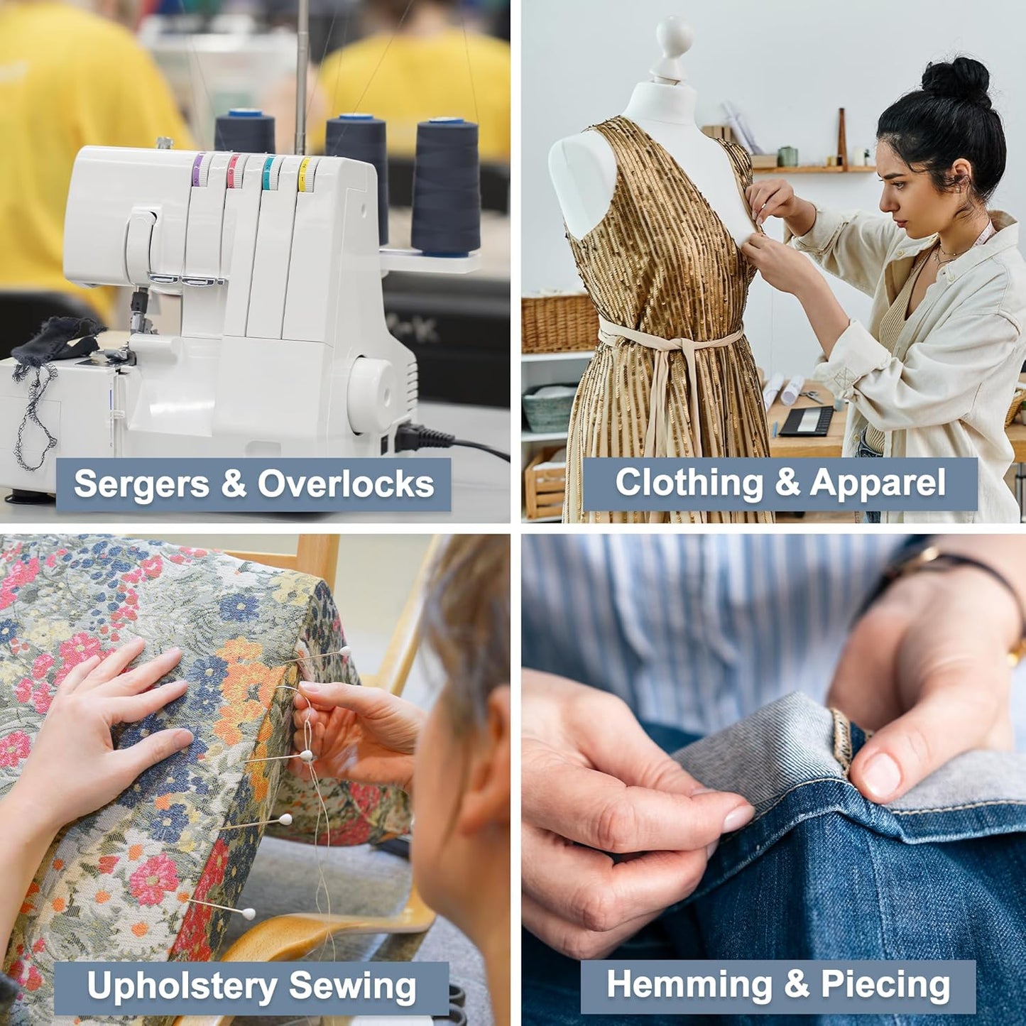 Mandala Crafts 4 Pack of Serger Threads Cones Spools - 40S/2 24000 Yards Polyester Steel Blue Threads for Sergers Machine and Overlock Quilting Sewing Machine