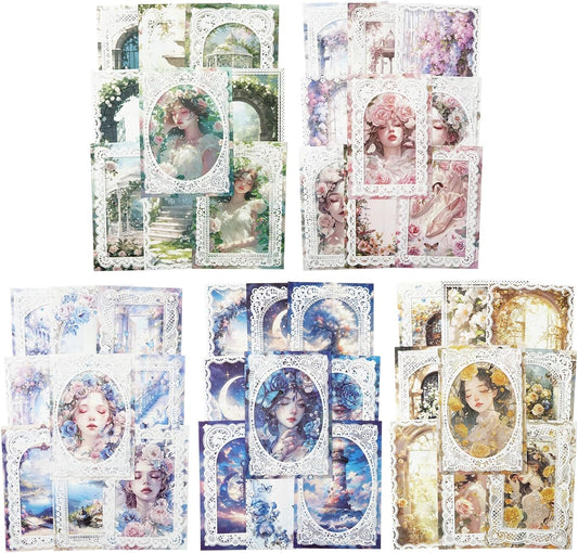 Lace border Scrapbook Paper Set, 150 PCS Goddess of romance Ephemera Pack for Junk Journaling, Scrapbooking, Crafting, DIY Projects, Diaries, and Art Supplies