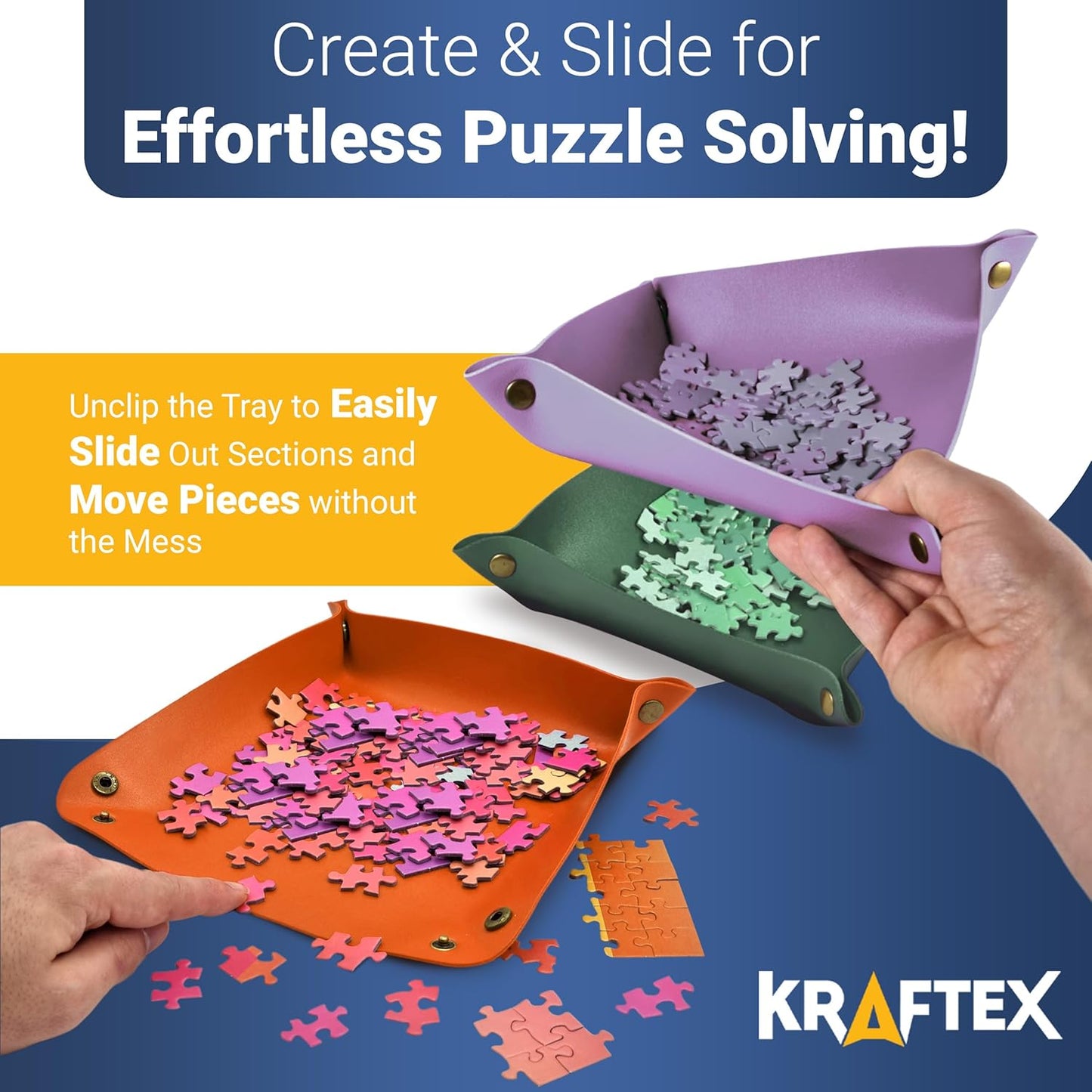 Puzzle Sorting Trays - 3X Large Puzzle Organizer for Sorting 1000 Pieces up to 3000 Pieces, Stackable Jigsaw Accessories for Adults in Orange, Green and Purple
