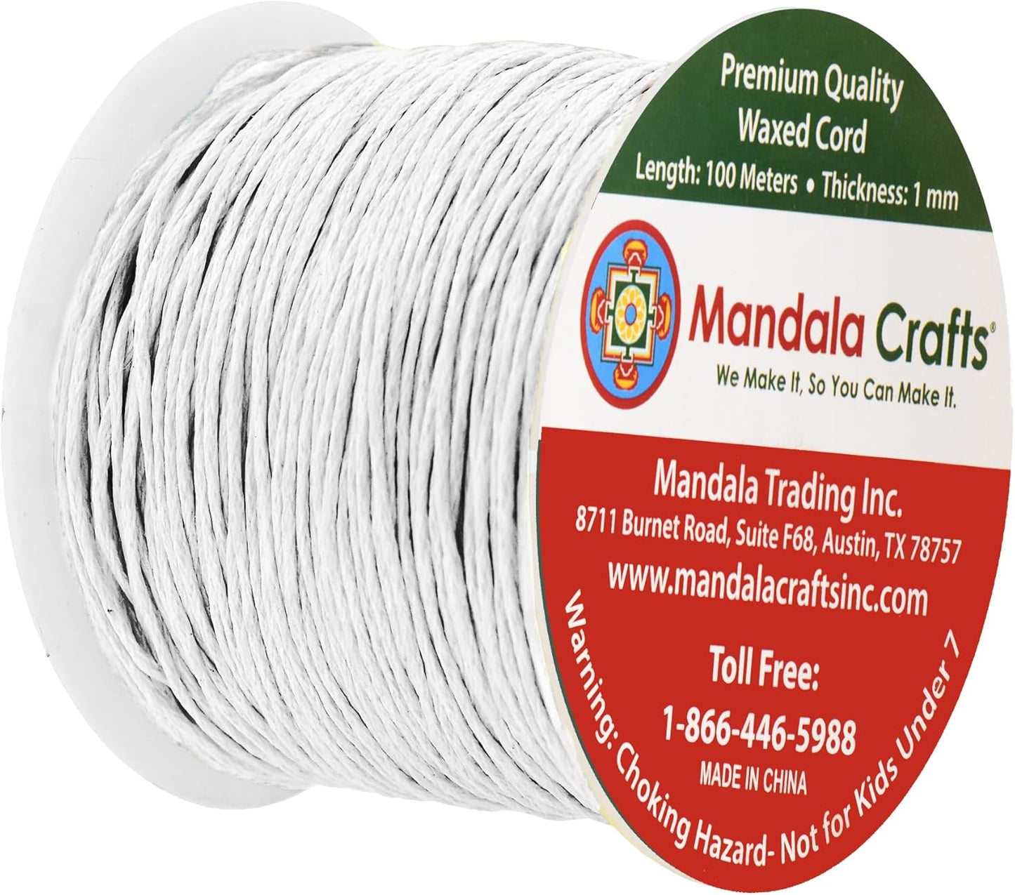 Mandala Crafts 1mm 109 Yards White Cotton Waxed Cord for Jewelry Making Bracelet Cord Waxed String - Beading String Thread Jewelry Cords for Necklaces String