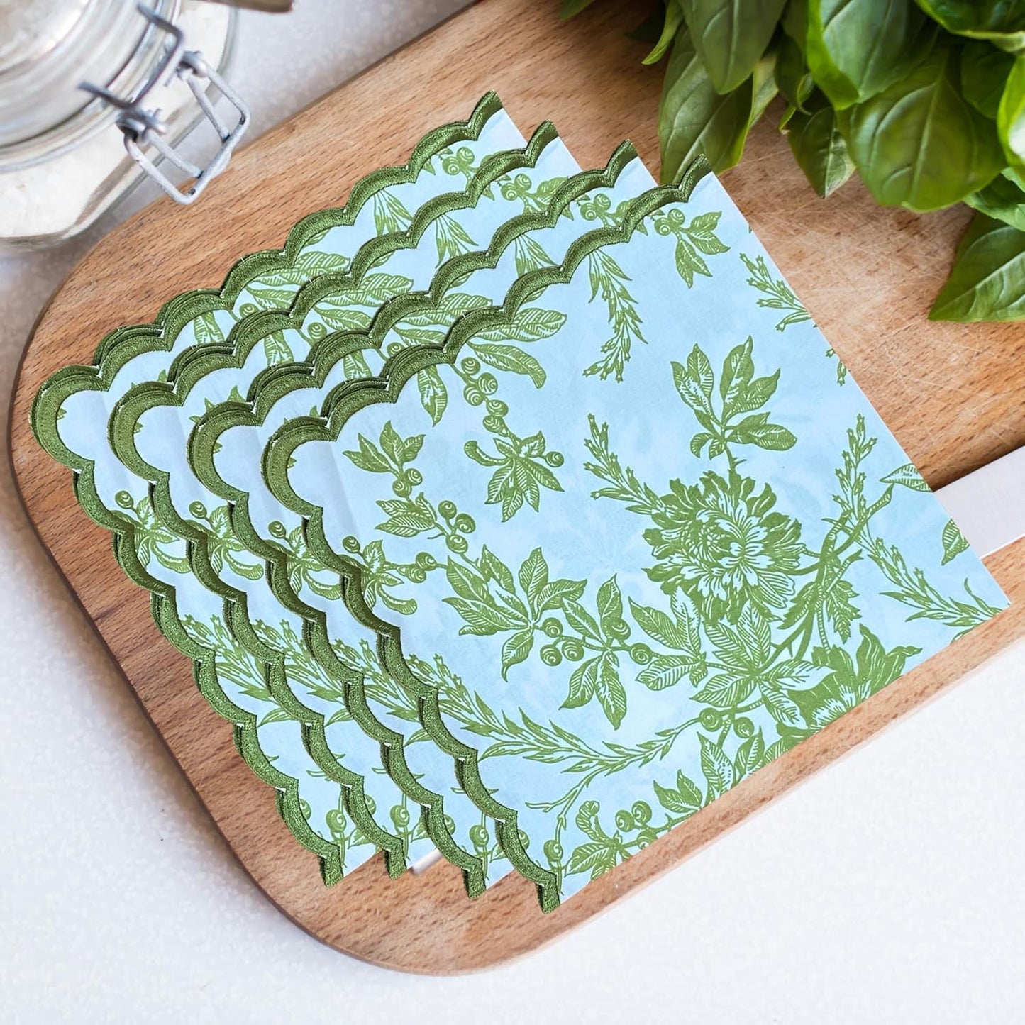 Ridhi Olive Green Hand Block Print Napkins 18" x 18" Set of 4 Reusable Cotton Dinner Napkins for Weddings, Parties & Everyday Dining, Thanksgiving, Christmas, Fall