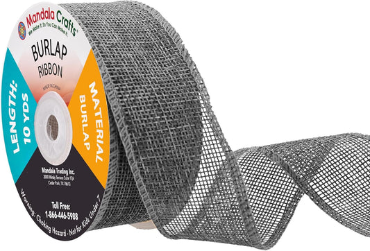 Mandala Crafts Gray Burlap Ribbon 1.5 Inches Wide Jute Ribbons for Crafts - 20 Yds Roll Rustic Burlap Wrap Trim Ribbons for Wreaths Bows Wedding Party Decoration