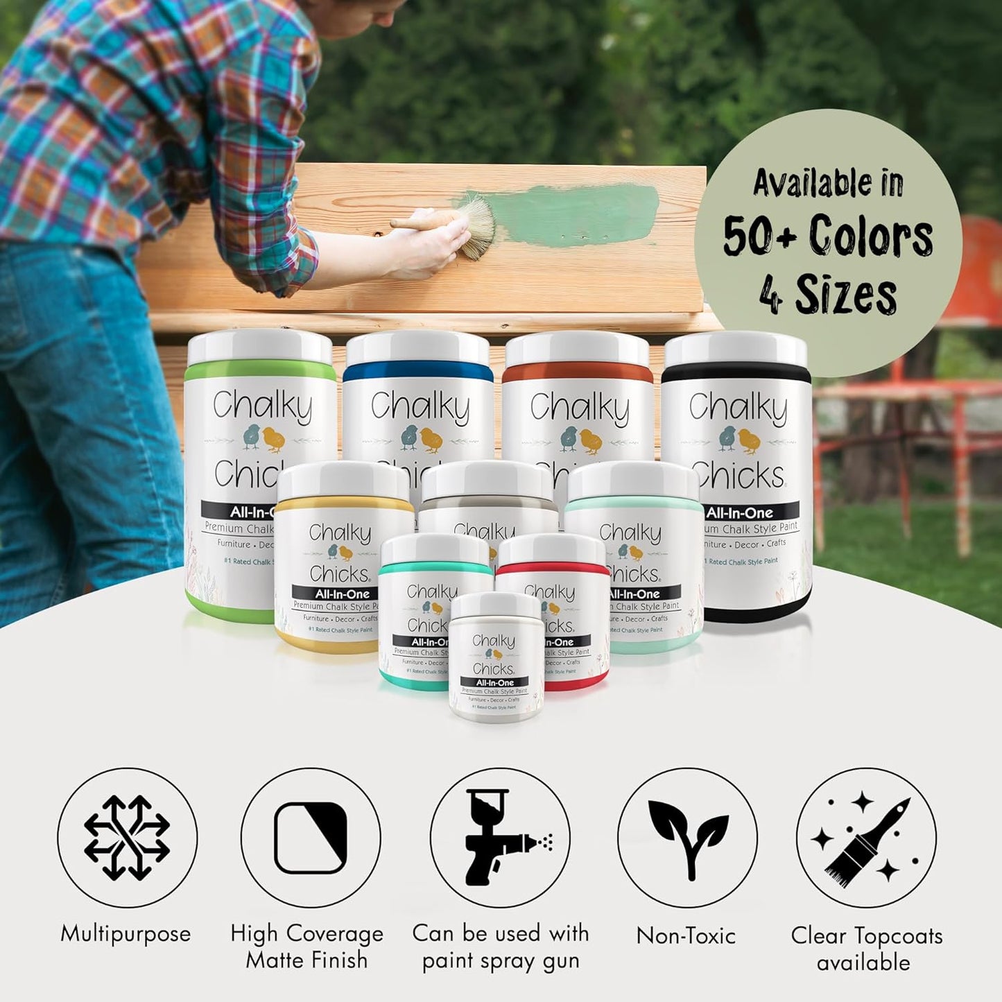 Chalky Chicks 8 Fl Oz Matte Mountain Green (Sage Green) Chalk Paint for Furniture Without Sanding - No Prep Furniture Paint No Sanding All in One for Crafts, Wood, Walls, Cabinet, Metal, Dresser