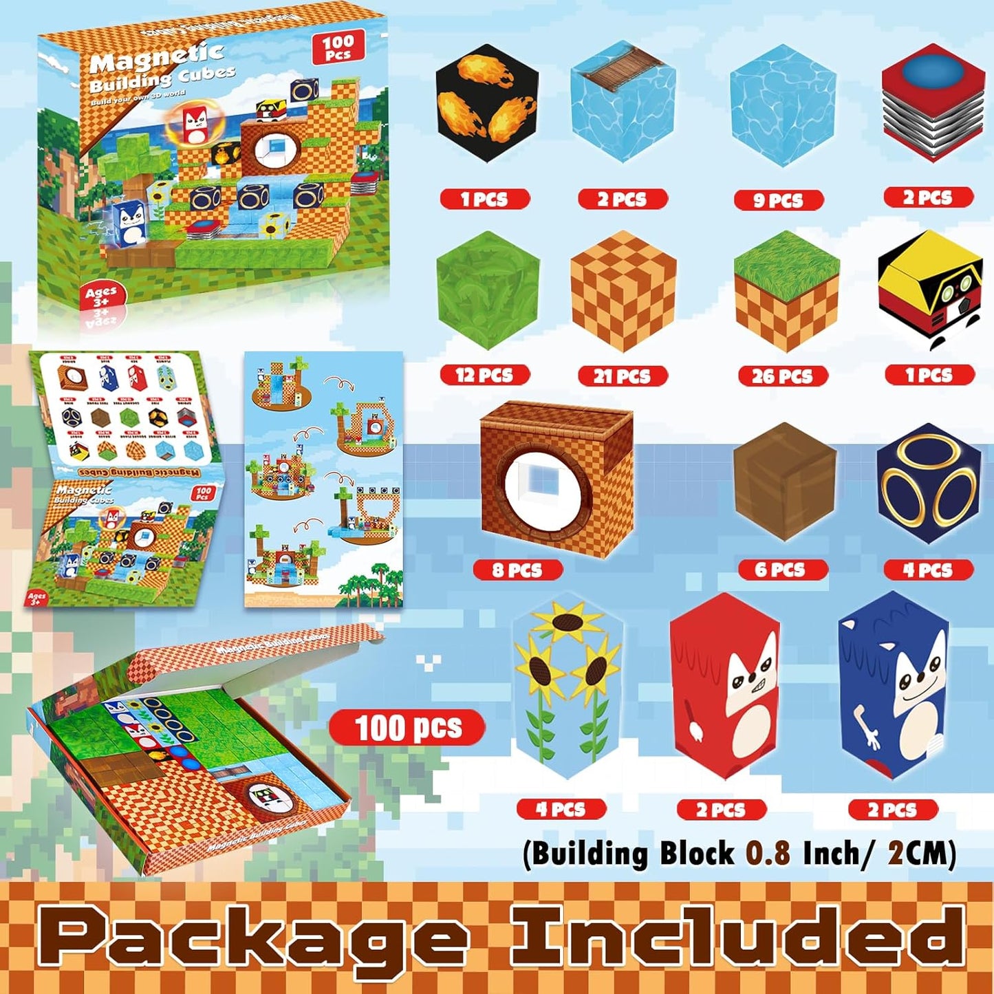 Magnetic Blocks, 100PCS Magnetic Building Blocks, STEM Building Game Montessori Sensory Toys for Kids Boys Girls Ages 3 4 5 6 7 8 9 10 Holiday Easter Birthday Gifts