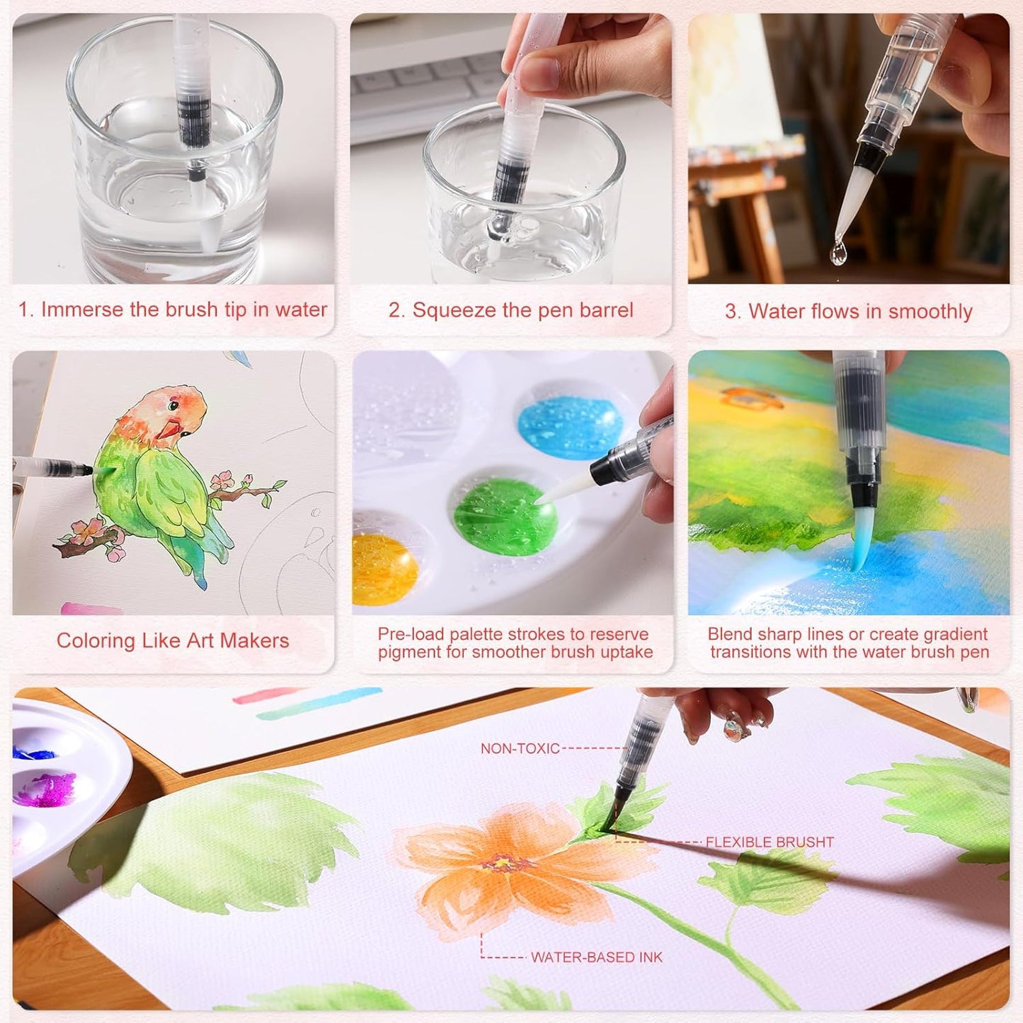 24 Colors Blendable Watercolor Markers 2025 Upgrade Double Tip Paint Pens with 1 Water Brush Pen Water Based Coloring Pens Drawing Markers Set with Flexible Brush Tip for Artists and Beginners