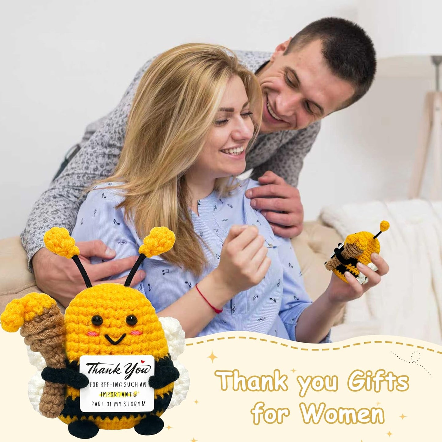 Thank You Gifts for Women Men - Appreciation Gifts for Coworker, Boss, Mom, Friends, Wife, Positive Bee Crochet Animals, Teacher Appreciation Gift, Thank You Cheer Up Gift, Handmade Crochet Bee Decor