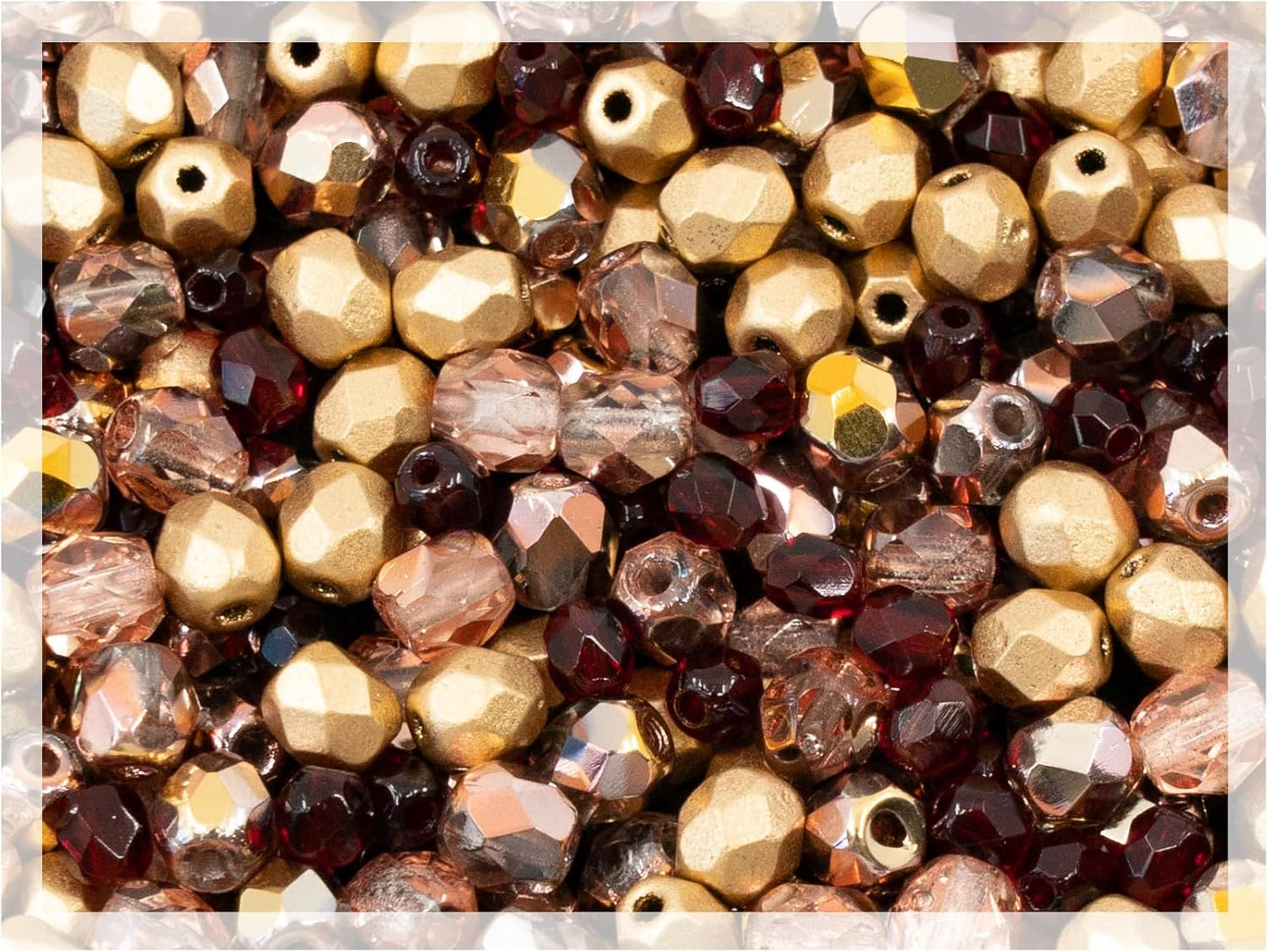 1.8 oz (50g, Approx. 1220 pcs) Mix of Faceted Fire Polished Pressed Czech Glass Beads, Sparkling Shiny Mix BCV