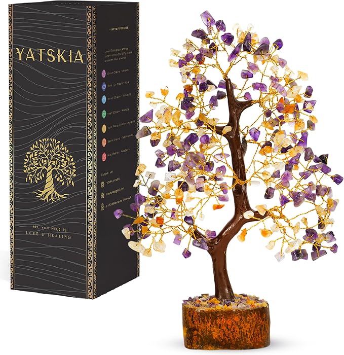 YATSKIA Citrine Crystal - Amethyst Tree, Tree of Life Decor, Healing Crystals, Chakra Gifts, Crystal Money Tree, Gemstone Tree, Tree of Life Decor, Home Decor Gifts, Arbol De La Abundancia