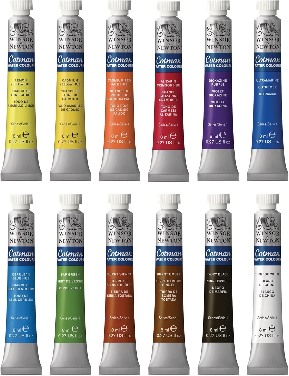 Winsor & Newton Cotman Watercolor Paint Set, 12 Colors, 8ml (0.27-oz) Tubes