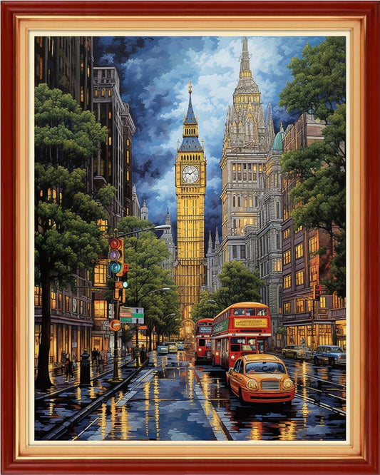 Cross Stitch Kits for Beginners Stamped Cross-Stitch Supplies Needlework preprint Embroidery Kits for Adults DIY Needlepoint Kits Embroidery Patterns 11CT-Streets of New York 16x20 inchs