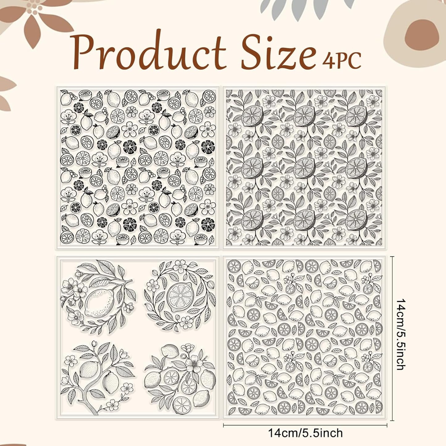 CHGCRAFT 4 Sheets 4 Styles Vintage Lemons Polymer Clay Texture Sheets Lemon Slices Silicone Texture Stamp Flowers Modeling Pattern Pad Texture Sheets for Making Earrings Jewerly, 5.5x5.5 inch