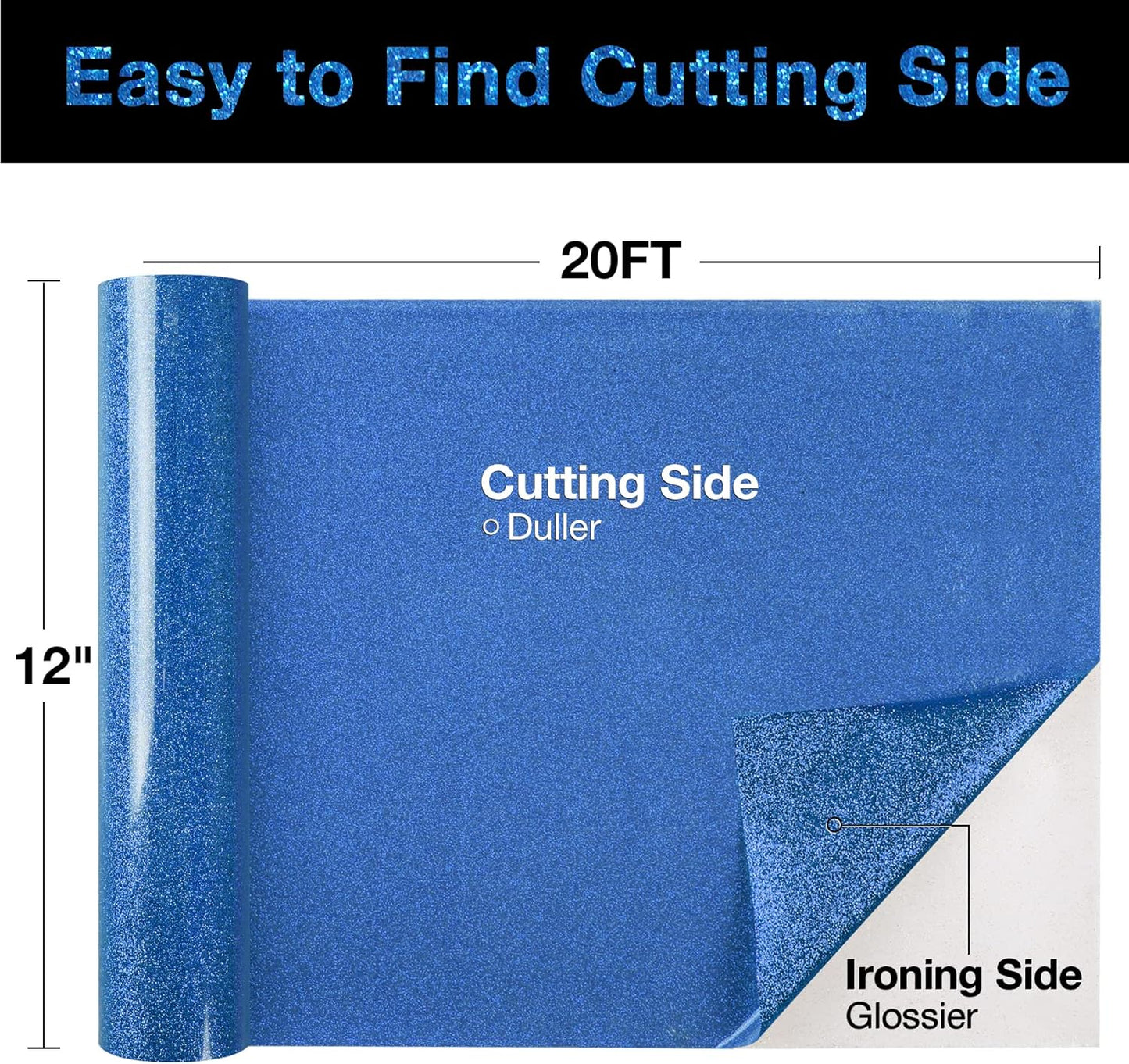 TORC Royal Blue Glitter HTV Heat Transfer Vinyl Roll 12 inch x 20 ft Iron on Vinyl for T Shirts Crafts Bulk