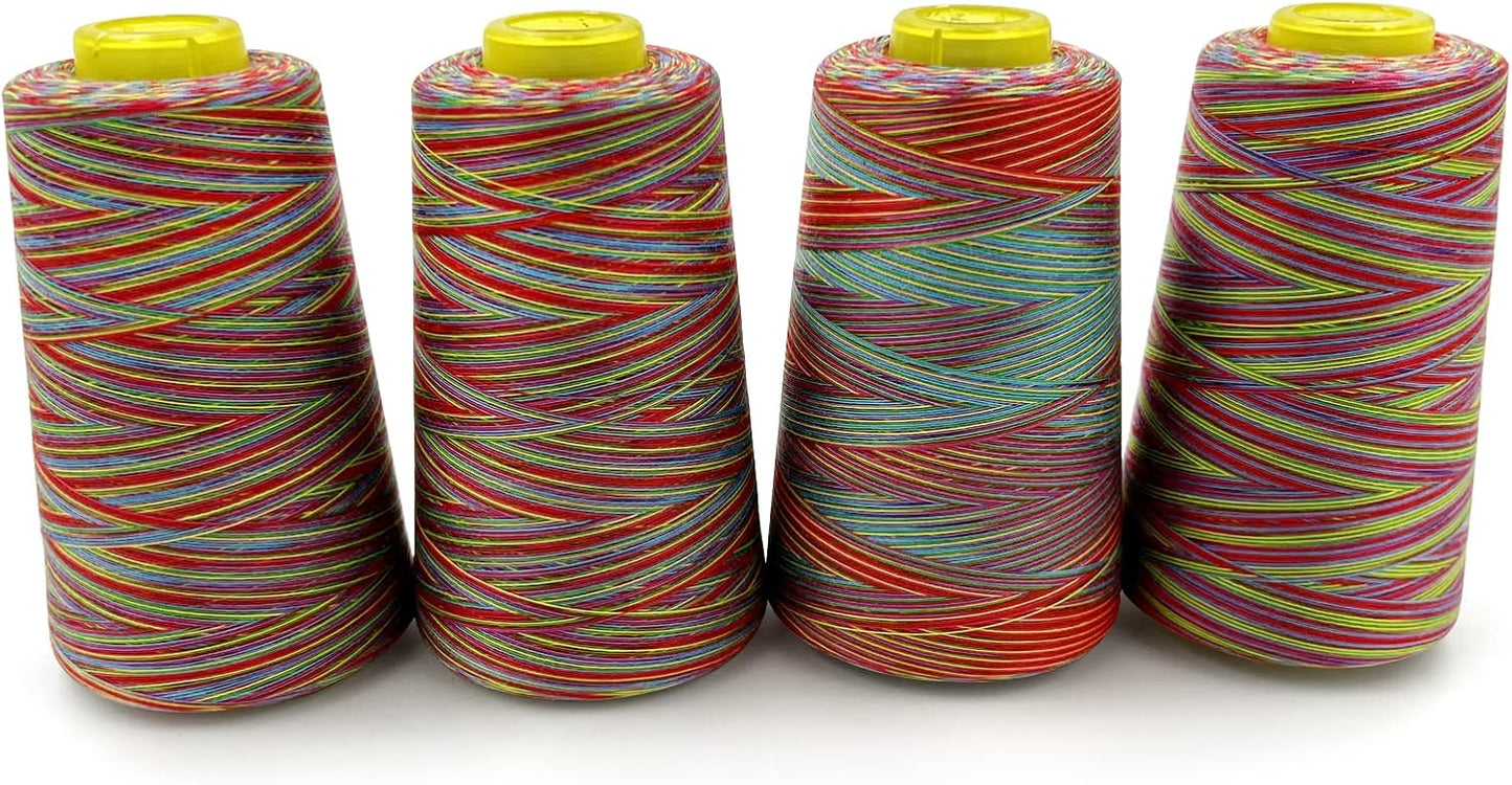 Tortoise 4 Cones of 3000 Yards Each Spool Thread for All Purpose, Serger, Overlock, Quilting, Sewing Machine - 40S/2 Rainbow-4
