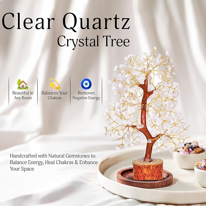 YATSKIA Clear Quartz Crystal Tree for Home Decor, Handmade Gemstone Tree for Positive Energy, Good Luck Birthday Gifts for Women