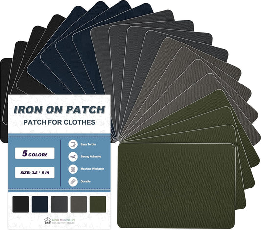 Iron on Patches for Clothes, 20 Pieces Patches for Cloth, 100% Cotton Fabric Patches for Clothing, Bag, Hat Repair, Clothing Repair Decorating Kit 3.7" by 4.9" (9.5 cm x 12.5 cm, Dark Colors Series)