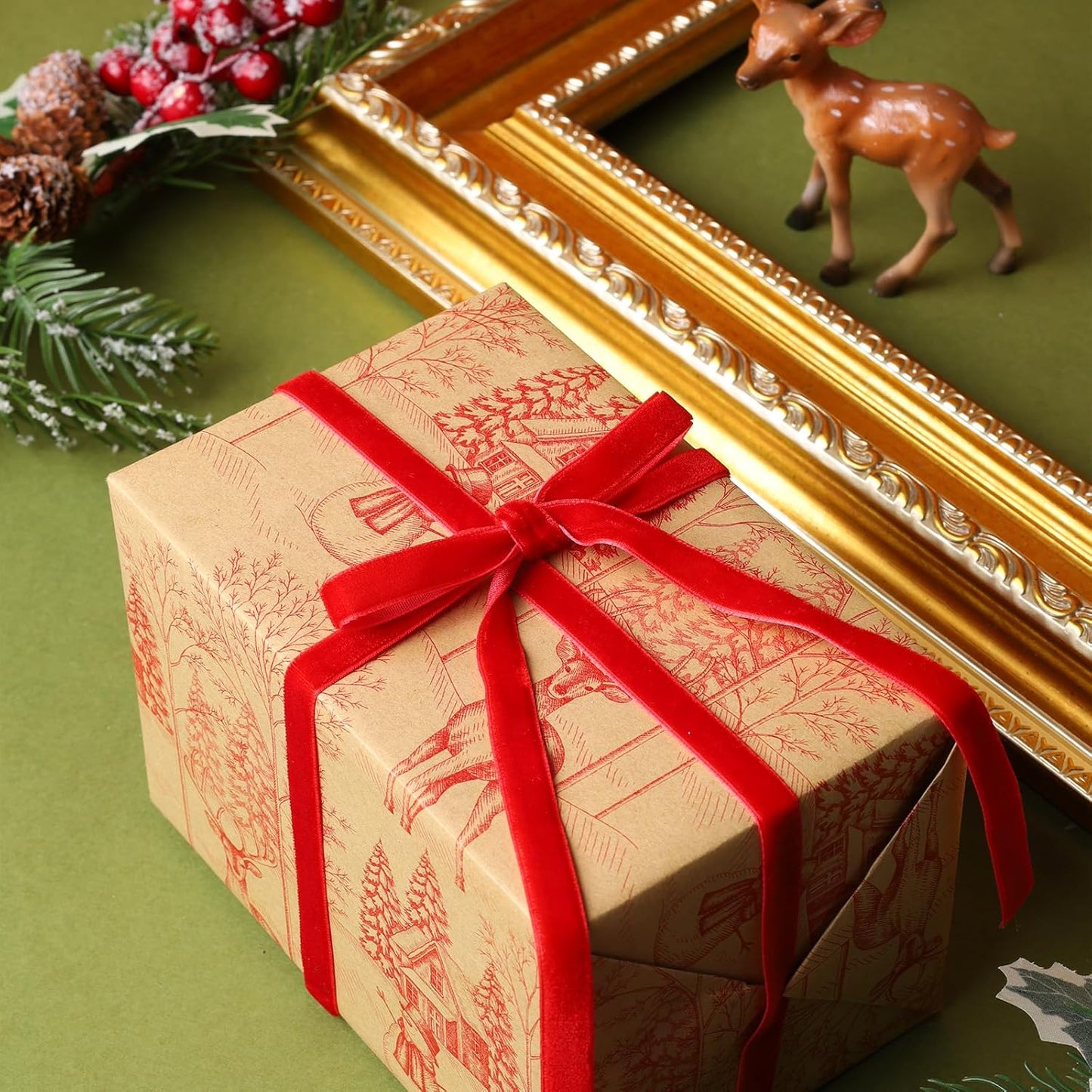 LaRibbons Thin Velvet Ribbon 3/8 Inch x 25 Yards, Red Velvet Ribbon for Christmas Tree, Gift Wrapping, Wreath Bow, Outdoor Decoration