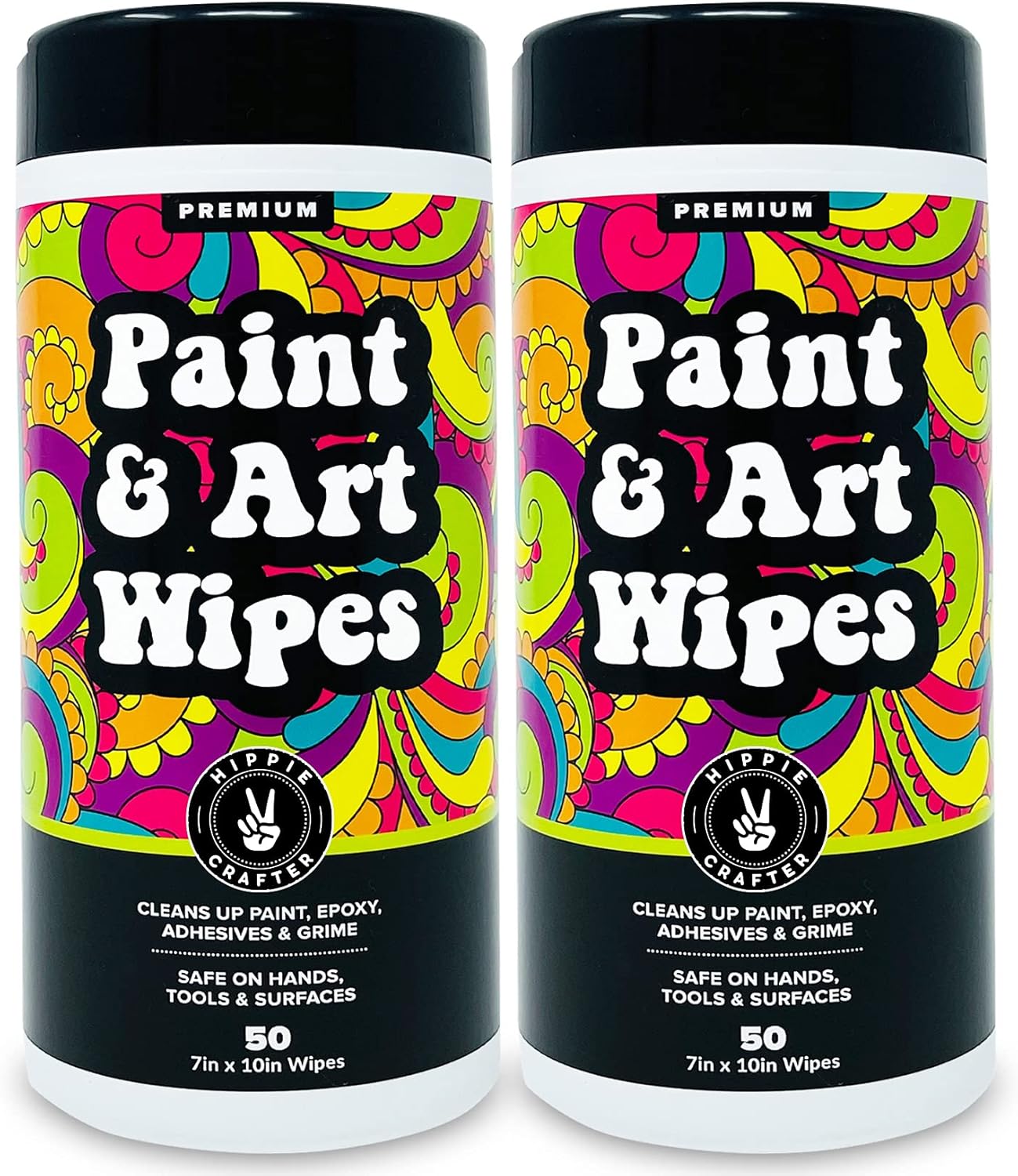 Paint and Art Wipes, Heavy-Duty Cleaner for Paint, Epoxy, Glue, Latex & Acrylic Stains, 2 Pack (50 Wipes Each), Safe for Hands, Brushes, Plastic, Metal, Wood & Floors