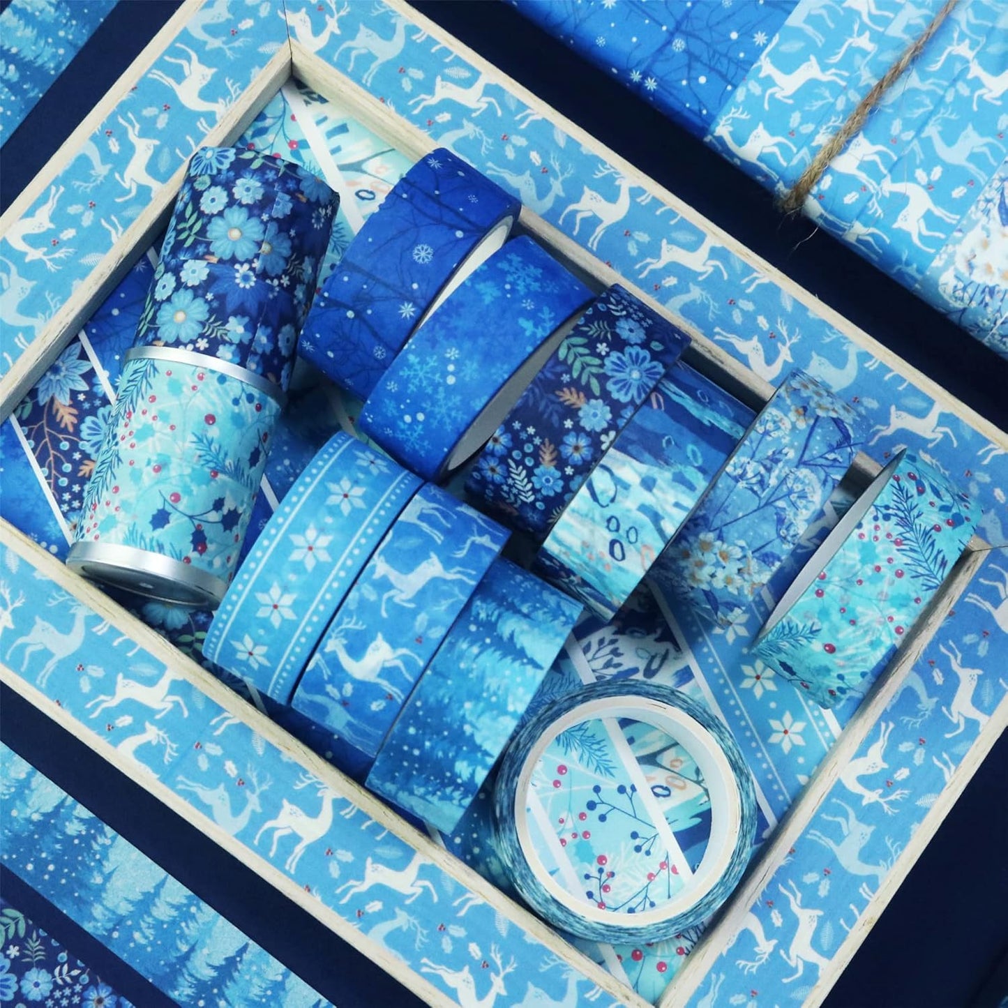 YUBBAEX 10 Rolls Four Seasons Washi Tape Set Blue Snowflake Masking Decorative Tapes (Winter)