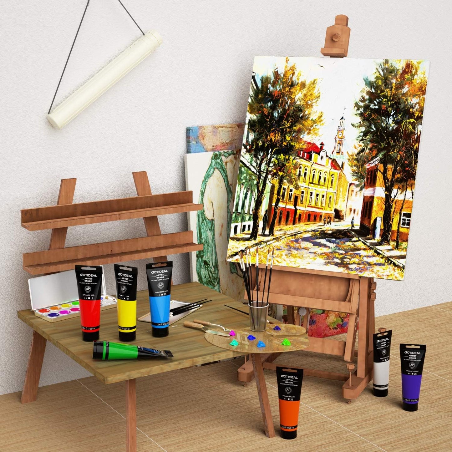 GOTIDEAL Acrylic Paint Mars Black Tubes(120ml, 4.1 oz) Non Toxic Non Fading,Rich Pigments for Painters, Adults & Kids, Ideal for Canvas Wood Clay Fabric Ceramic Craft Supplies (Mars Black)-Glossy